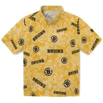 boston bruins hibiscus oasis gold hawaiian shirts best selling