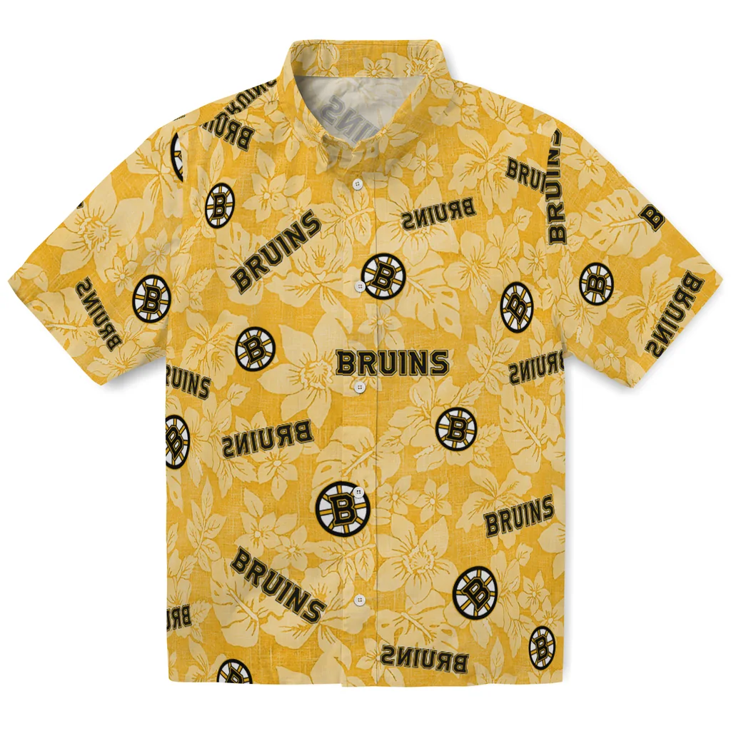 Boston Bruins Hawaiian Shirt - Hibiscus Oasis boston bruins hibiscus oasis gold hawaiian shirts best selling