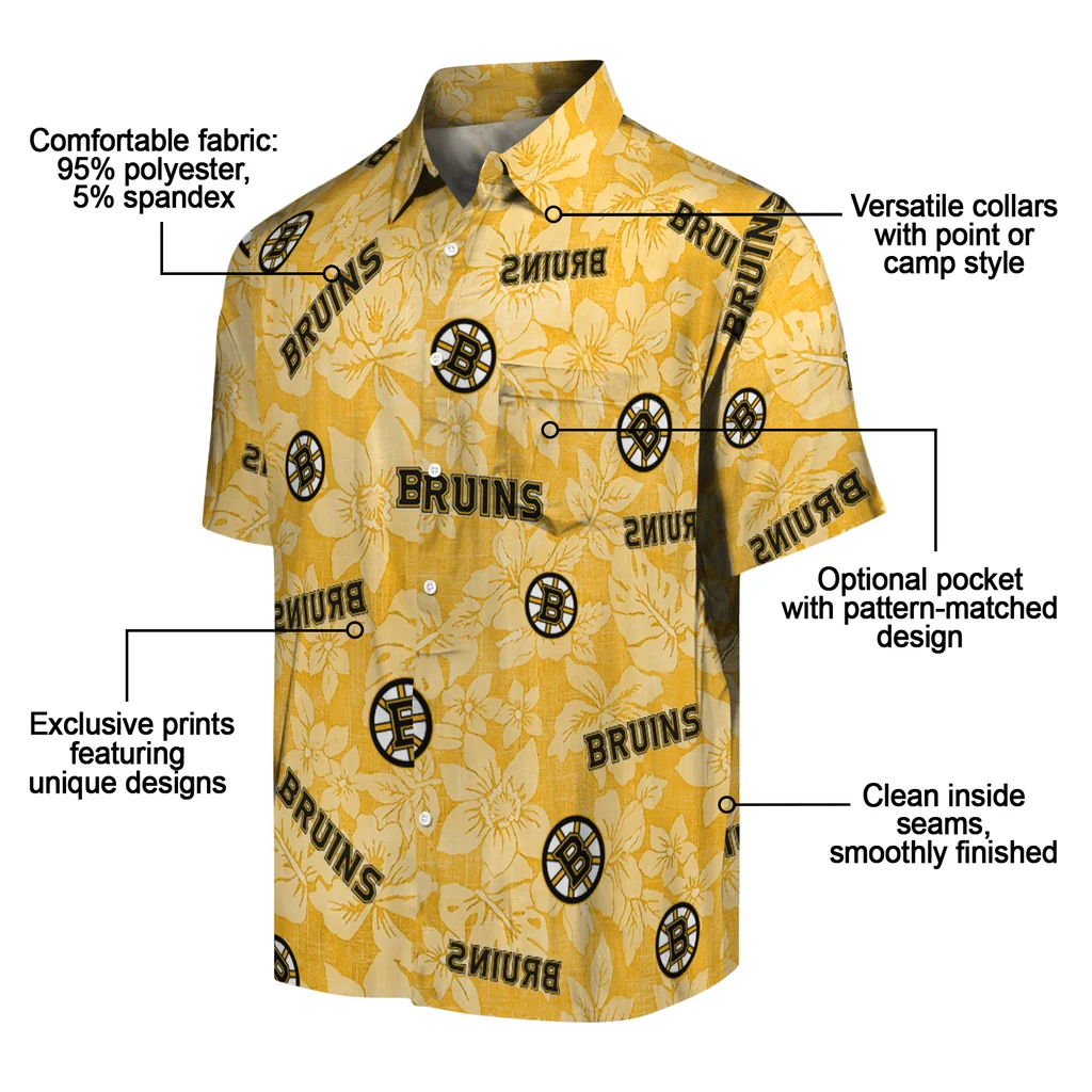 Boston Bruins Hawaiian Shirt - Hibiscus Oasis boston bruins hibiscus oasis gold hawaiian shirts new arrival