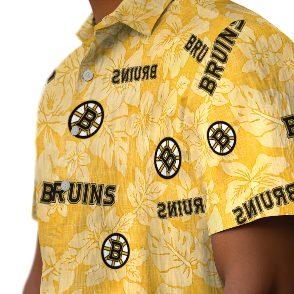 Boston Bruins Hawaiian Shirt - Hibiscus Oasis boston bruins hibiscus oasis gold hawaiian shirts trendy