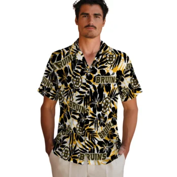 boston bruins hibiscus overlay hawaiian shirts fashion forward