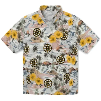 boston bruins hibiscus seaside white hawaiian shirts best selling