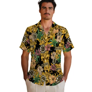 boston bruins tiki jungle gold hawaiian shirts fashion forward