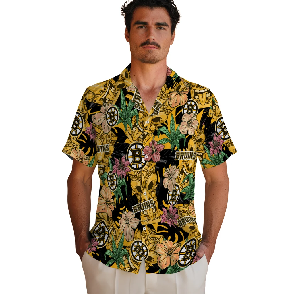 Boston Bruins Hawaiian Shirt - Hibiscus Tiki Jungle boston bruins tiki jungle gold hawaiian shirts fashion forward