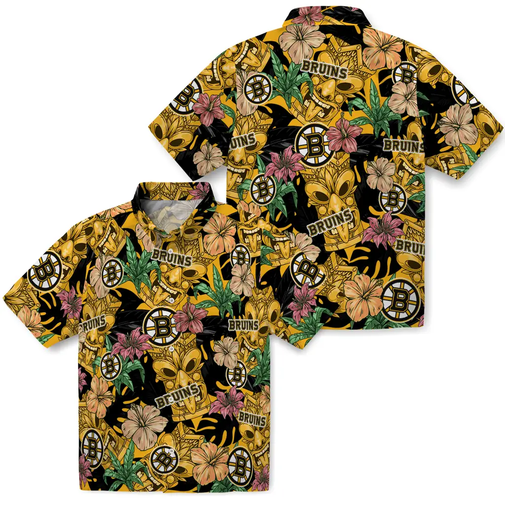Boston Bruins Hawaiian Shirt - Hibiscus Tiki Jungle boston bruins tiki jungle gold hawaiian shirts high quality