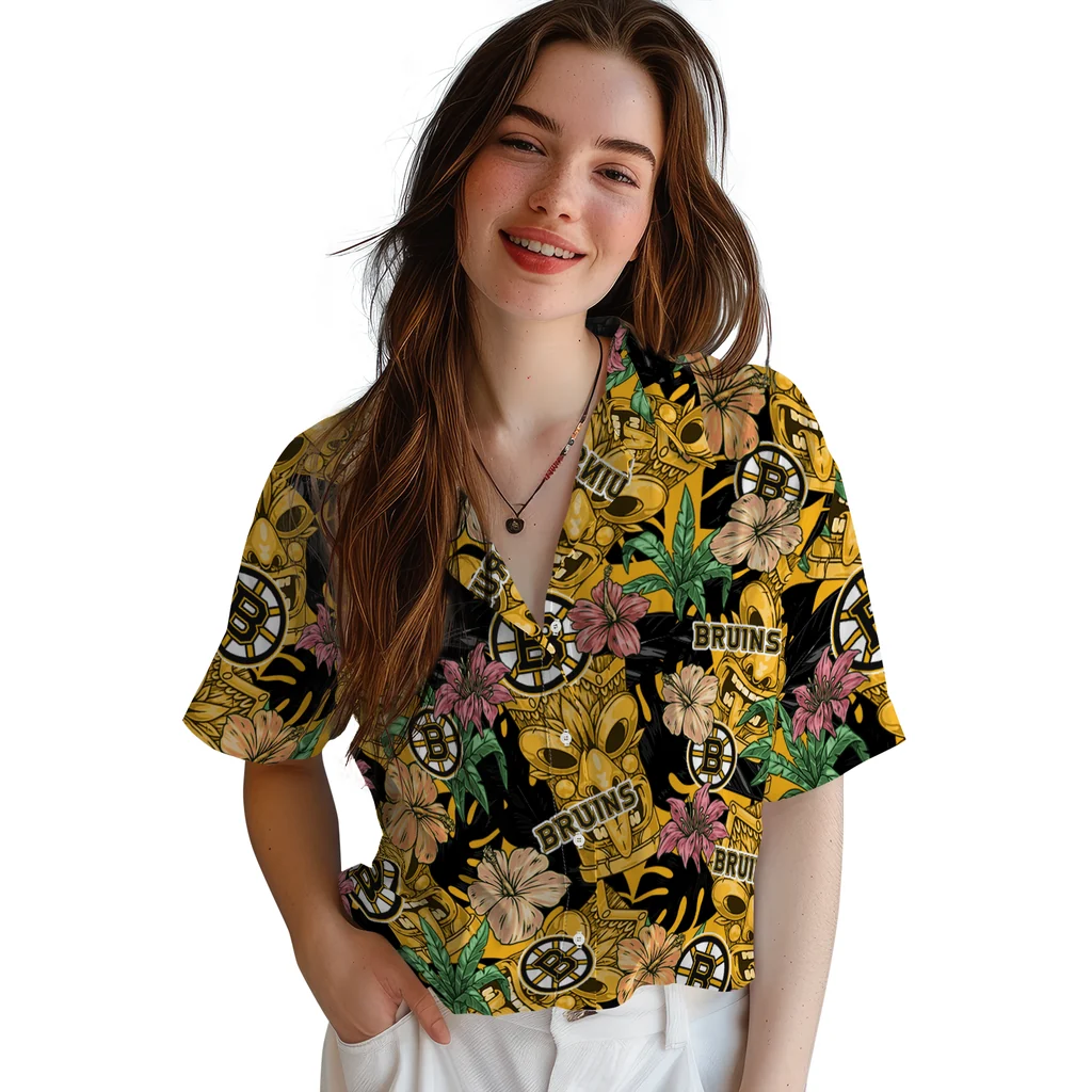 Boston Bruins Hawaiian Shirt - Hibiscus Tiki Jungle boston bruins tiki jungle gold hawaiian shirts latest model