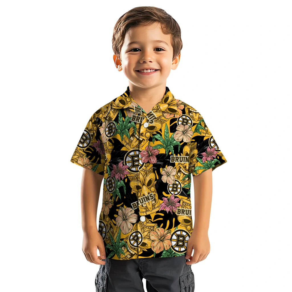 Boston Bruins Hawaiian Shirt - Hibiscus Tiki Jungle boston bruins tiki jungle gold hawaiian shirts top rated