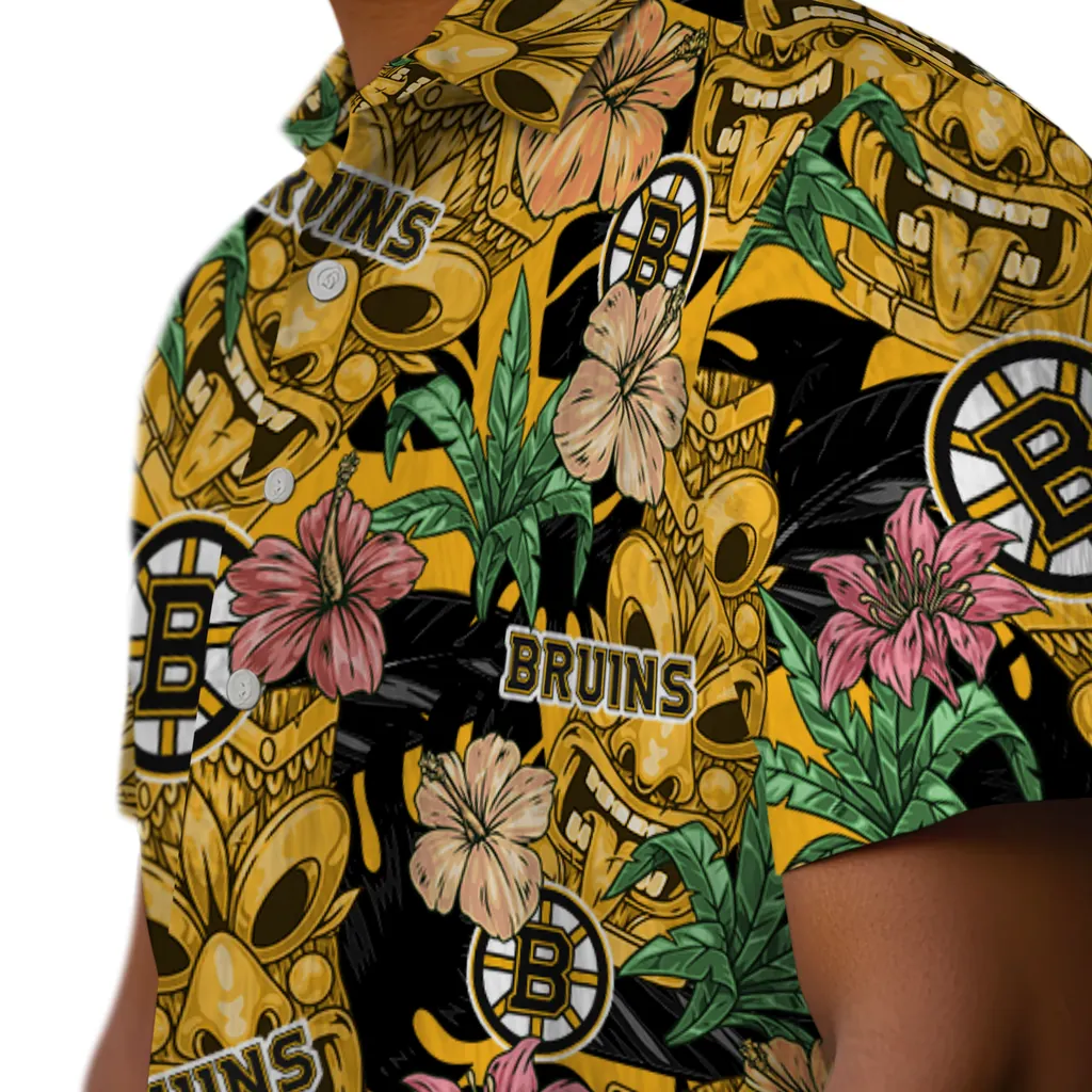 Boston Bruins Hawaiian Shirt - Hibiscus Tiki Jungle boston bruins tiki jungle gold hawaiian shirts trendy