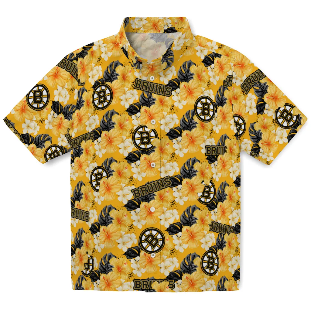 Boston Bruins Hawaiian Shirt - Hibiscus Tropics boston bruins hibiscus tropics gold yellow hawaiian shirts best selling