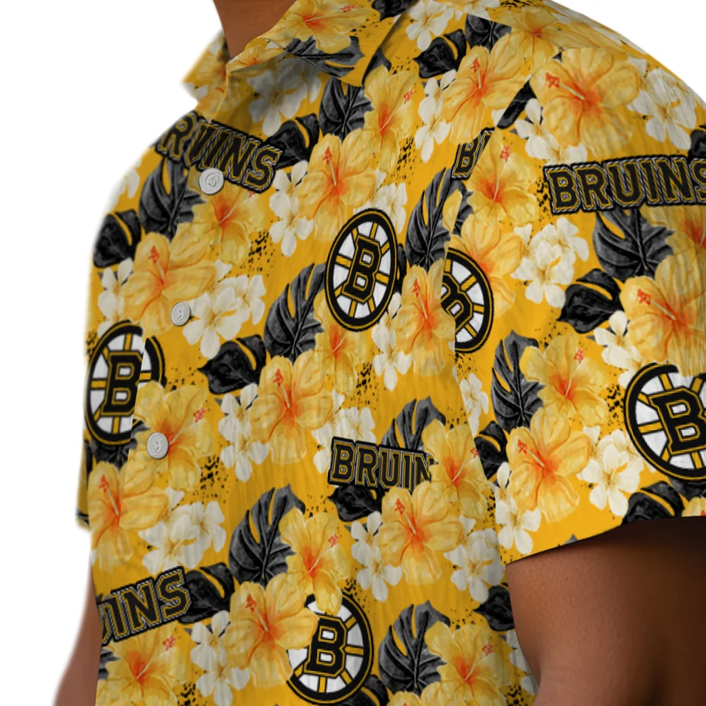 Boston Bruins Hawaiian Shirt - Hibiscus Tropics boston bruins hibiscus tropics gold yellow hawaiian shirts trendy