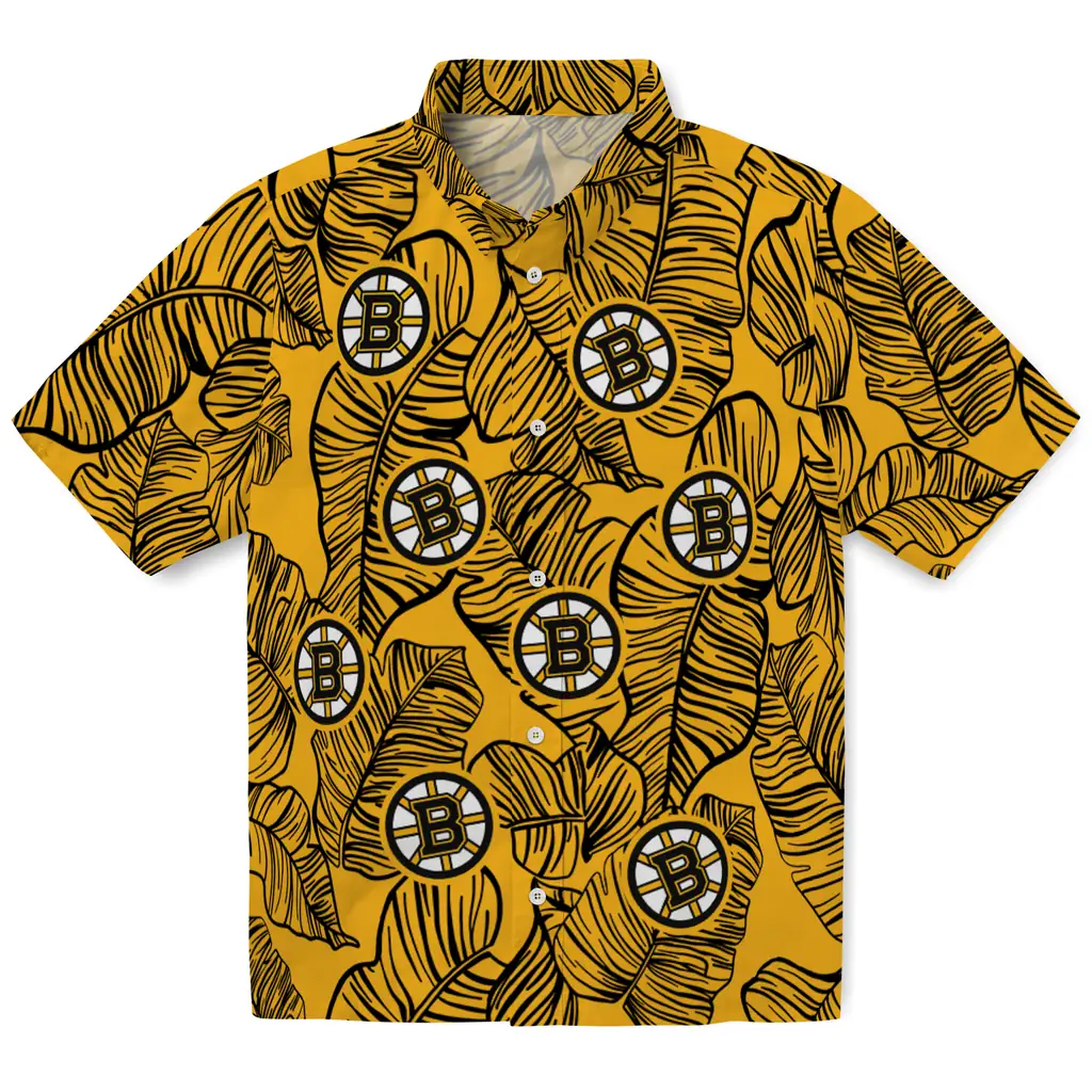 Boston Bruins Hawaiian Shirt - Leaf Outline boston bruins leaf outline gold hawaiian shirts best selling