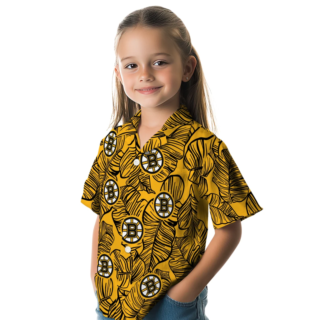 Boston Bruins Hawaiian Shirt - Leaf Outline boston bruins leaf outline gold hawaiian shirts premium grade
