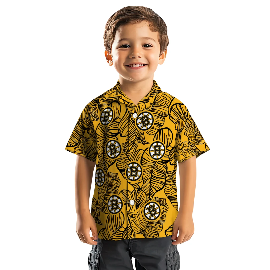 Boston Bruins Hawaiian Shirt - Leaf Outline boston bruins leaf outline gold hawaiian shirts top rated