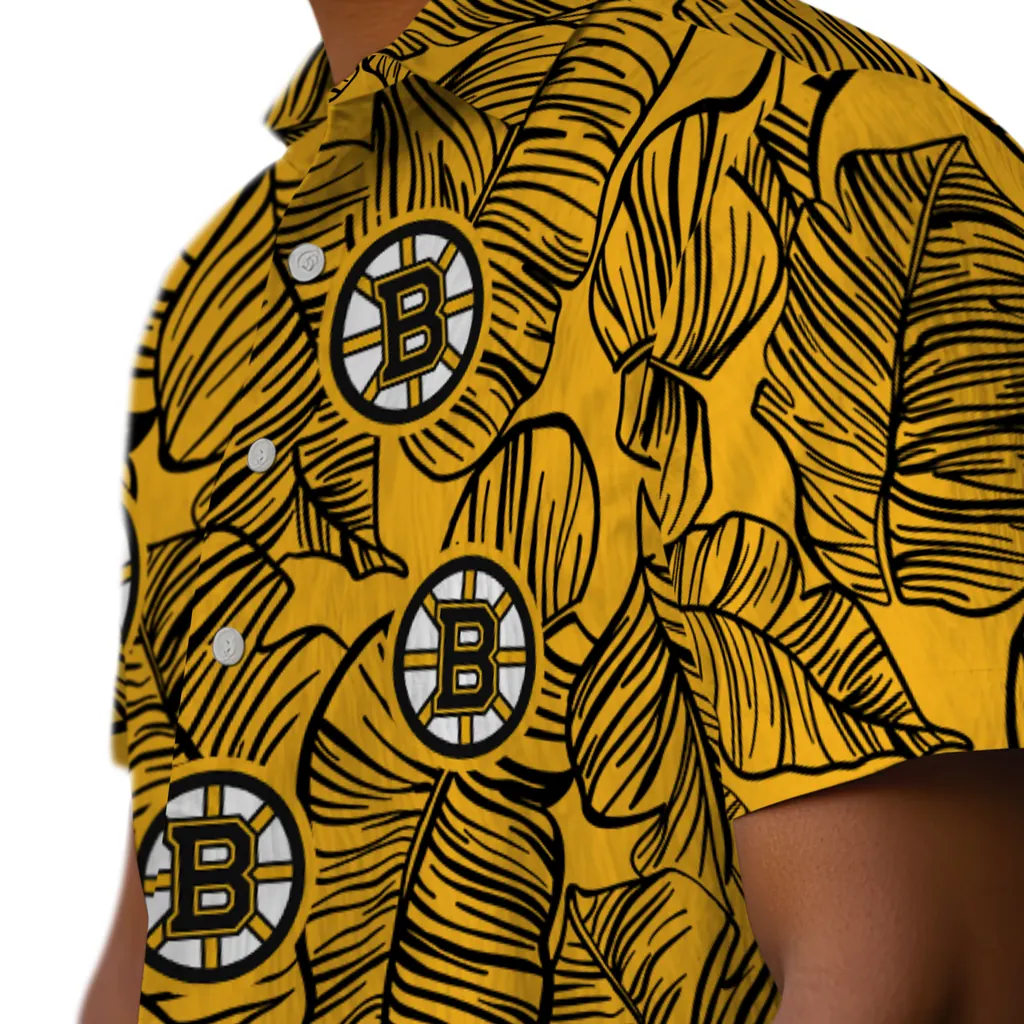 Boston Bruins Hawaiian Shirt - Leaf Outline boston bruins leaf outline gold hawaiian shirts trendy