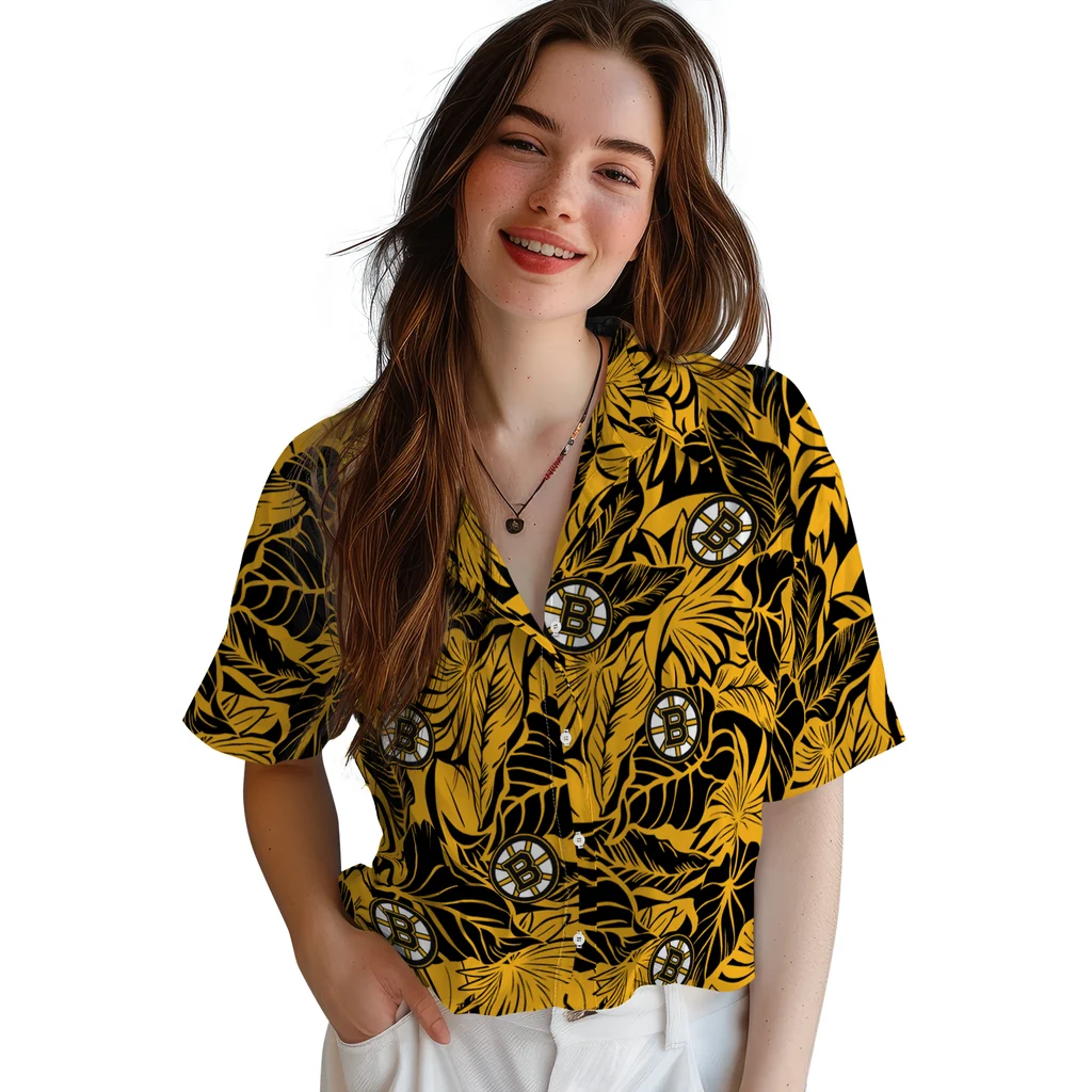Boston Bruins Hawaiian Shirt - Monstera Layer boston bruins monstera layer gold hawaiian shirts latest model