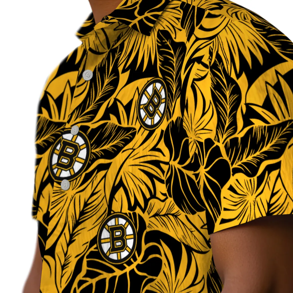 Boston Bruins Hawaiian Shirt - Monstera Layer boston bruins monstera layer gold hawaiian shirts trendy