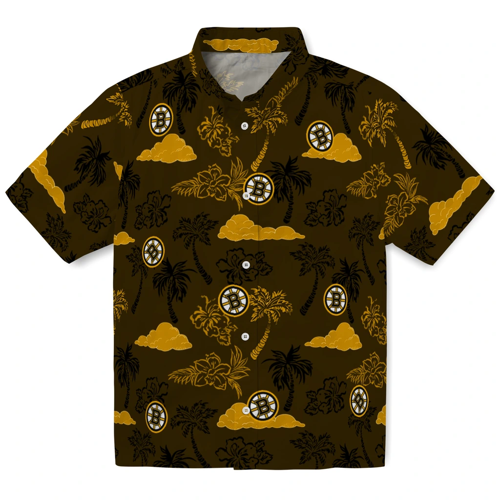 Boston Bruins Hawaiian Shirt - Palm And Clouds boston bruins palm and clouds gold hawaiian shirts best selling