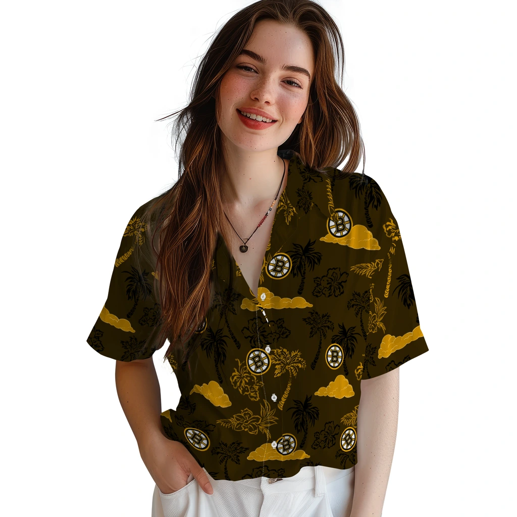 Boston Bruins Hawaiian Shirt - Palm And Clouds boston bruins palm and clouds gold hawaiian shirts latest model