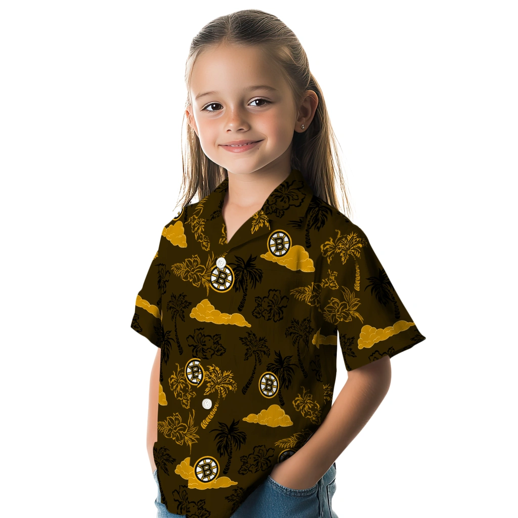 Boston Bruins Hawaiian Shirt - Palm And Clouds boston bruins palm and clouds gold hawaiian shirts premium grade