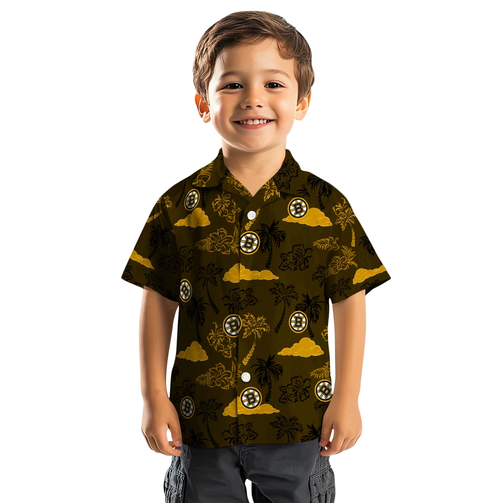 Boston Bruins Hawaiian Shirt - Palm And Clouds boston bruins palm and clouds gold hawaiian shirts top rated
