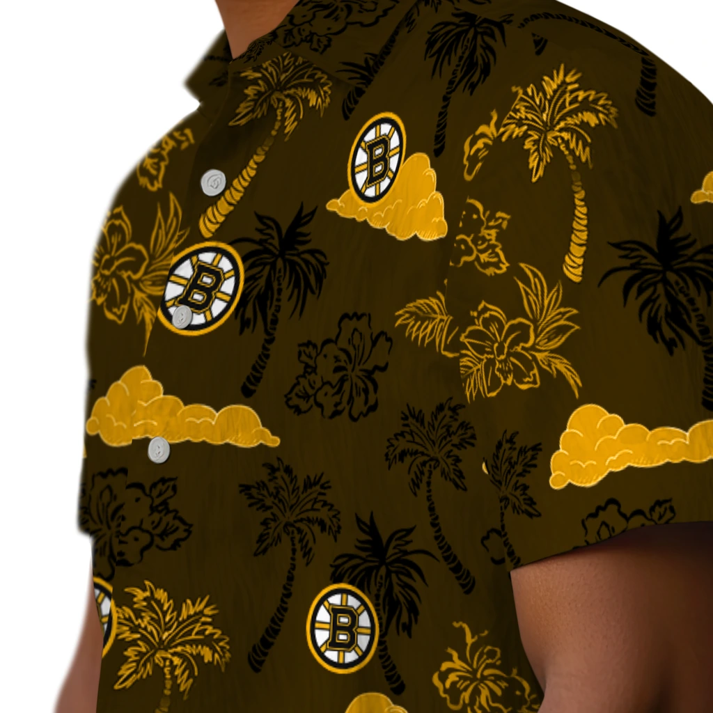 Boston Bruins Hawaiian Shirt - Palm And Clouds boston bruins palm and clouds gold hawaiian shirts trendy