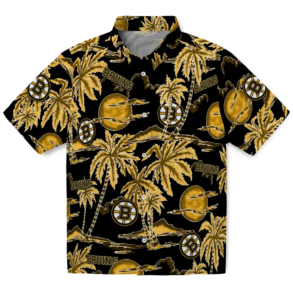 Boston Bruins Hawaiian Shirt - Palm Sunset boston bruins palm sunset hawaiian shirts best selling