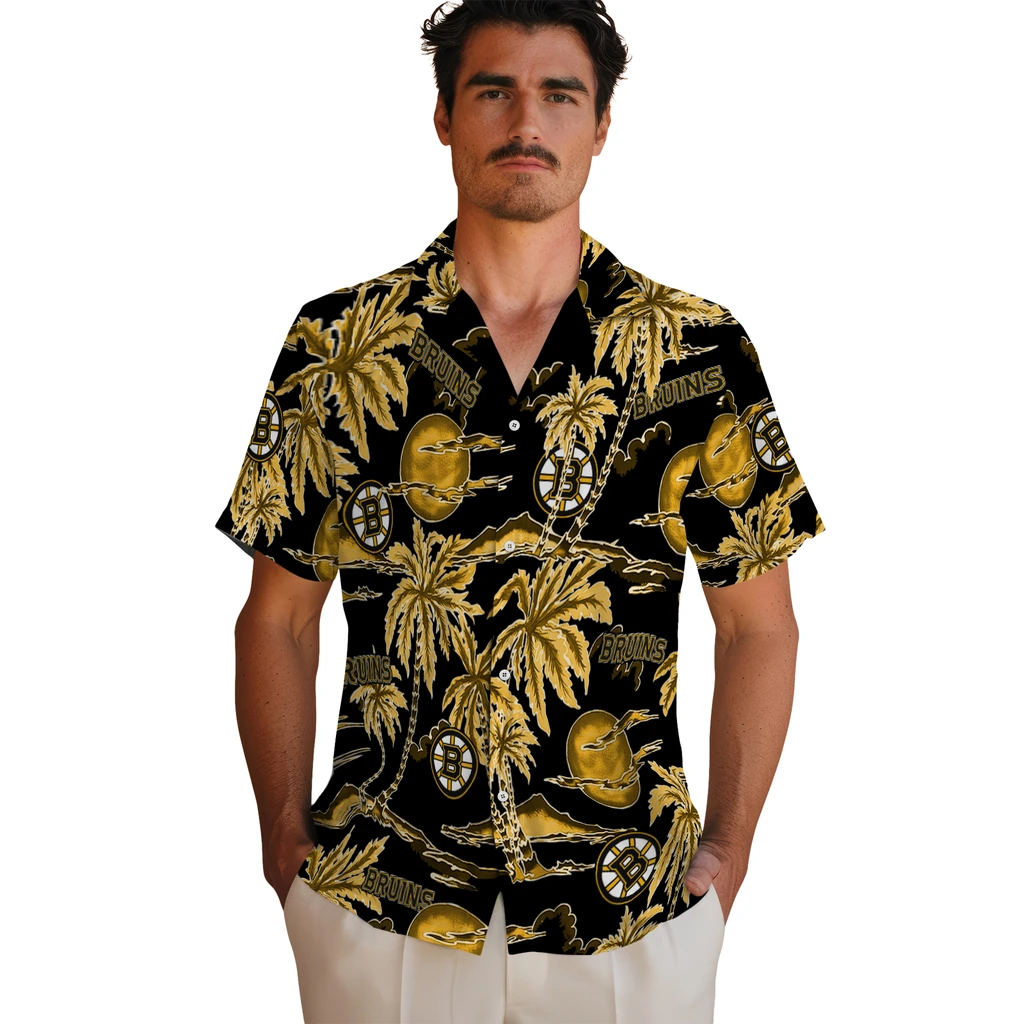 Boston Bruins Hawaiian Shirt - Palm Sunset boston bruins palm sunset hawaiian shirts fashion forward