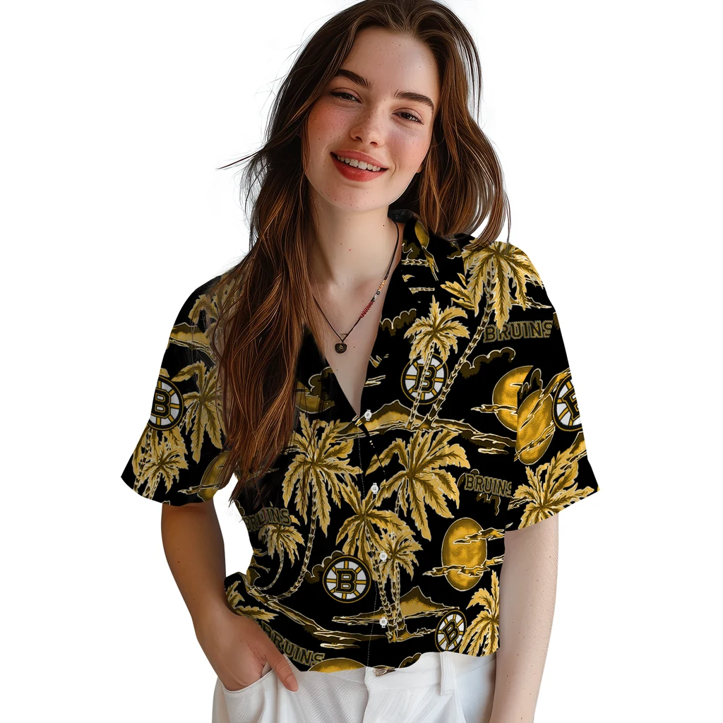 Boston Bruins Hawaiian Shirt - Palm Sunset boston bruins palm sunset hawaiian shirts latest model