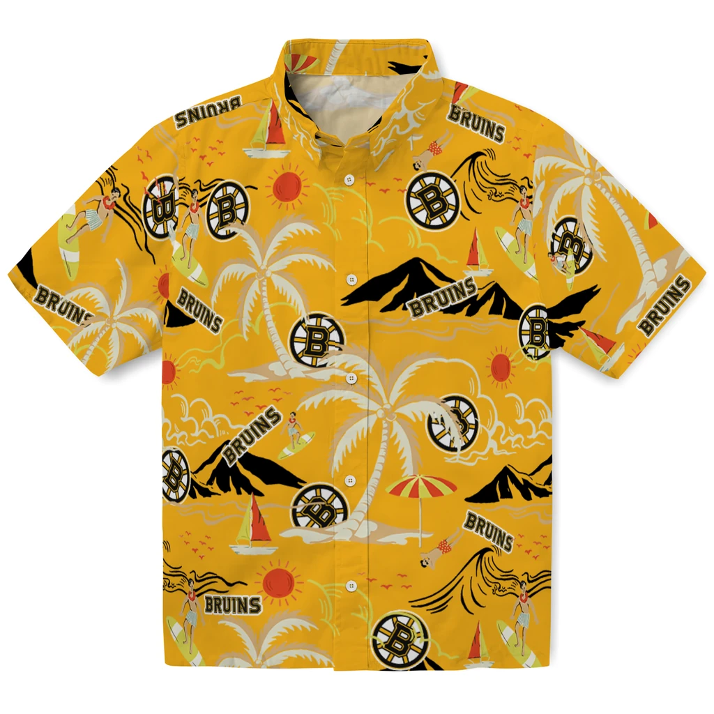 Boston Bruins Hawaiian Shirt - Palm Tree Island boston bruins palm tree island gold hawaiian shirts best selling