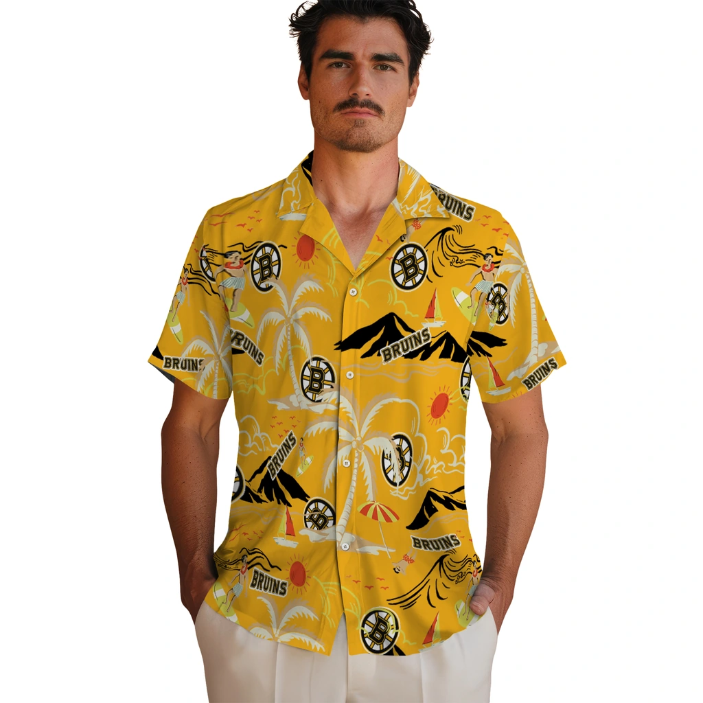 Boston Bruins Hawaiian Shirt - Palm Tree Island boston bruins palm tree island gold hawaiian shirts fashion forward