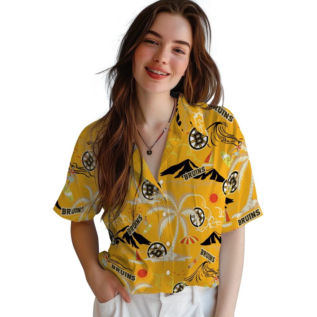 Boston Bruins Hawaiian Shirt - Palm Tree Island boston bruins palm tree island gold hawaiian shirts latest model