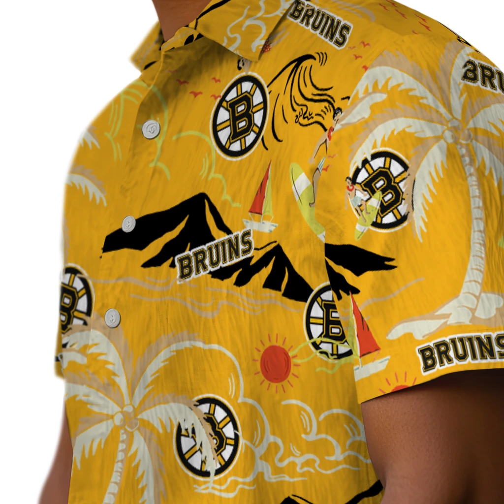 Boston Bruins Hawaiian Shirt - Palm Tree Island boston bruins palm tree island gold hawaiian shirts trendy
