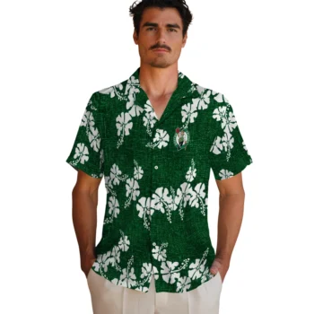 boston celtics hibiscus petals green hawaiian shirts fashion forward