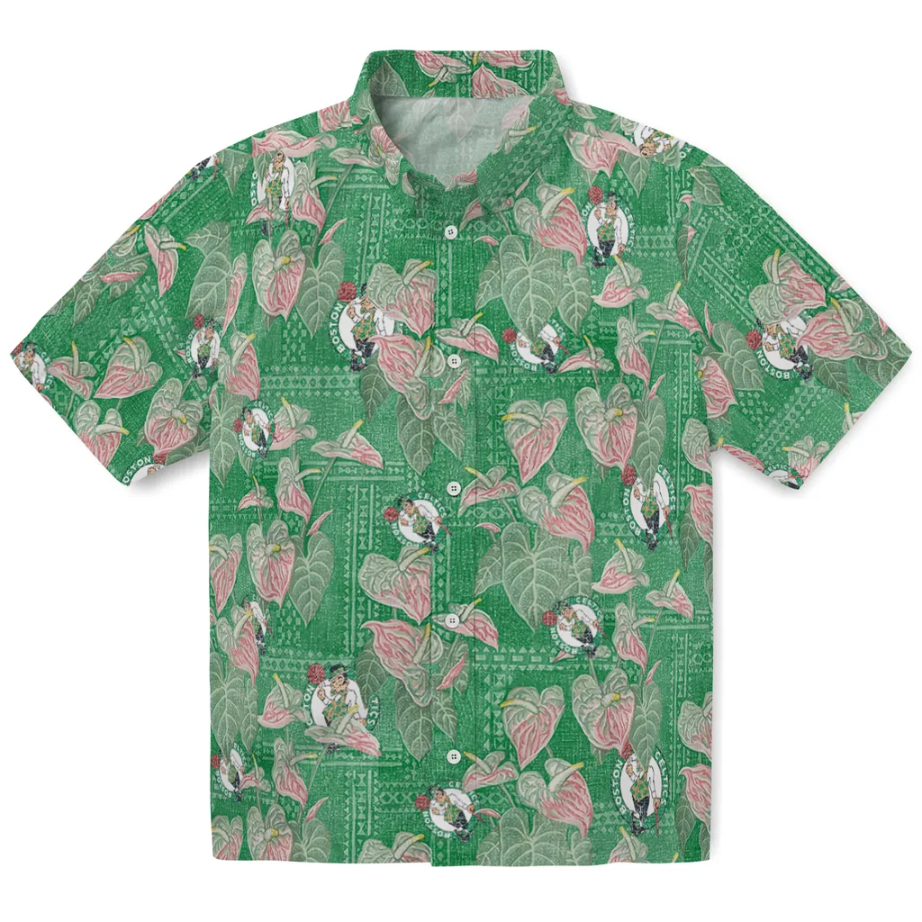 Boston Celtics Hawaiian Shirt - Anthurium Overlay boston celtics anthurium overlay green hawaiian shirts best selling