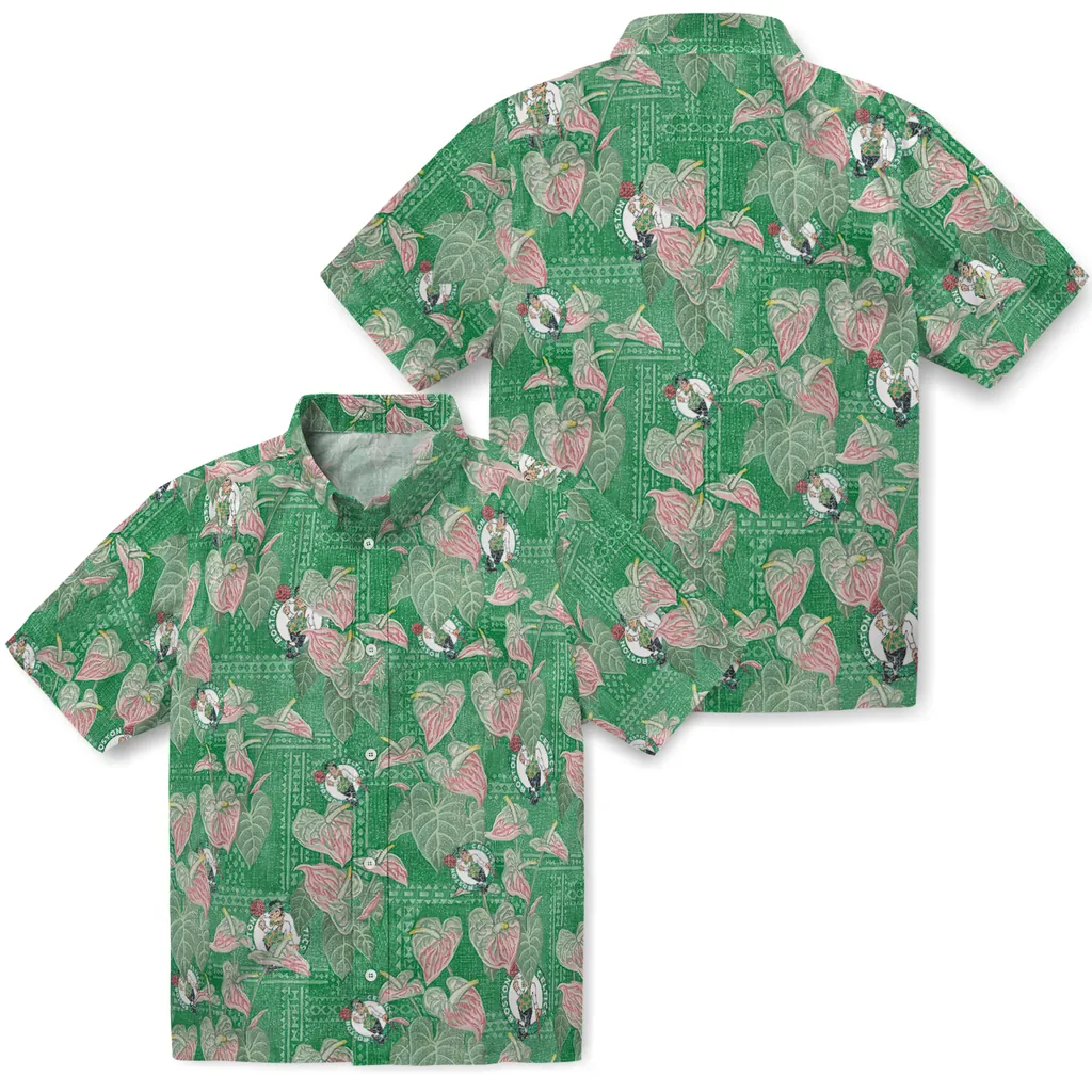Boston Celtics Hawaiian Shirt - Anthurium Overlay boston celtics anthurium overlay green hawaiian shirts high quality
