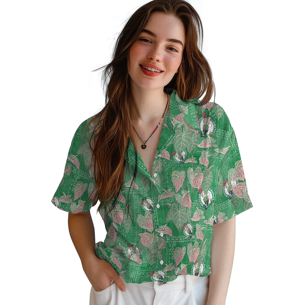 Boston Celtics Hawaiian Shirt - Anthurium Overlay boston celtics anthurium overlay green hawaiian shirts latest model