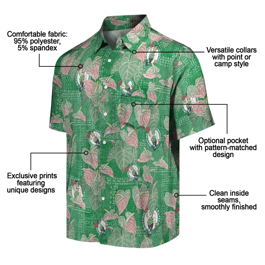 Boston Celtics Hawaiian Shirt - Anthurium Overlay boston celtics anthurium overlay green hawaiian shirts new arrival
