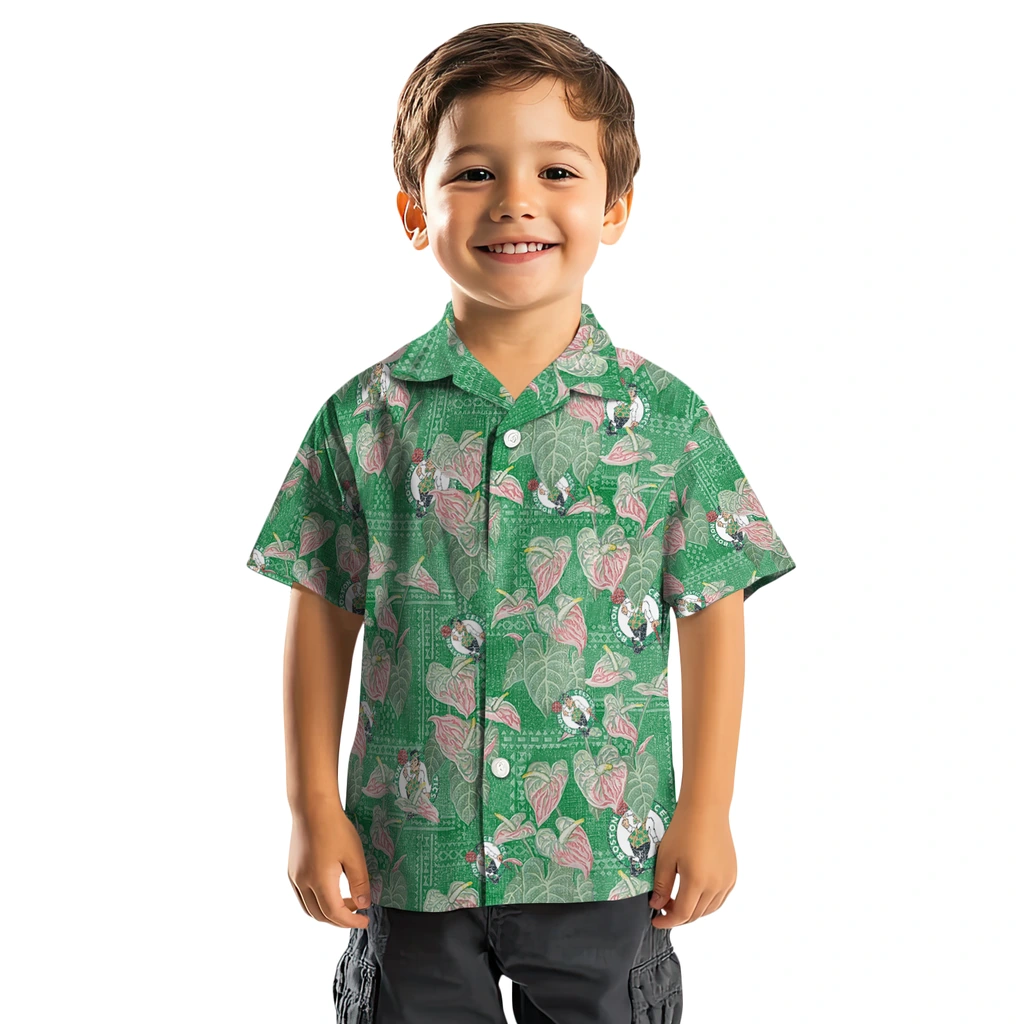 Boston Celtics Hawaiian Shirt - Anthurium Overlay boston celtics anthurium overlay green hawaiian shirts top rated