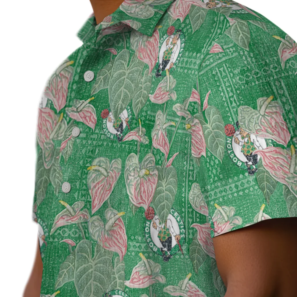 Boston Celtics Hawaiian Shirt - Anthurium Overlay boston celtics anthurium overlay green hawaiian shirts trendy