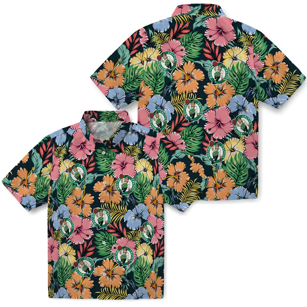Boston Celtics Hawaiian Shirt - Brilliant Hibiscus Garden boston celtics brilliant hibiscus garden hawaiian shirts high quality