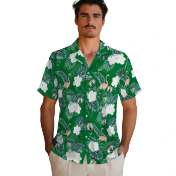 boston celtics flamingo palms green hawaiian shirts fashion forward