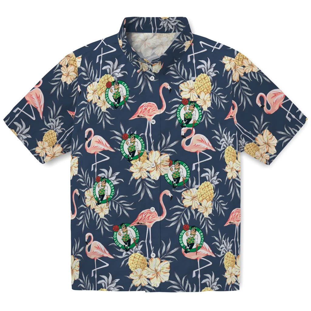 Boston Celtics Hawaiian Shirt - Flamingo Hibiscus boston celtics flamingo hibiscus navy hawaiian shirts best selling