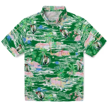 boston celtics flamingo retreat green hawaiian shirts best selling