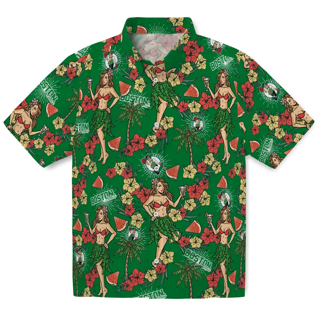 Boston Celtics Hawaiian Shirt - Hawaiian Girls Design boston celtics hawaiian girls design green hawaiian shirts best selling