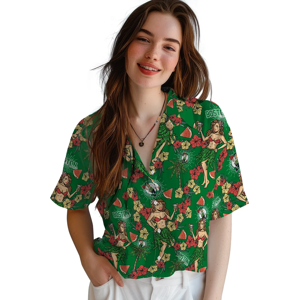 Boston Celtics Hawaiian Shirt - Hawaiian Girls Design boston celtics hawaiian girls design green hawaiian shirts latest model