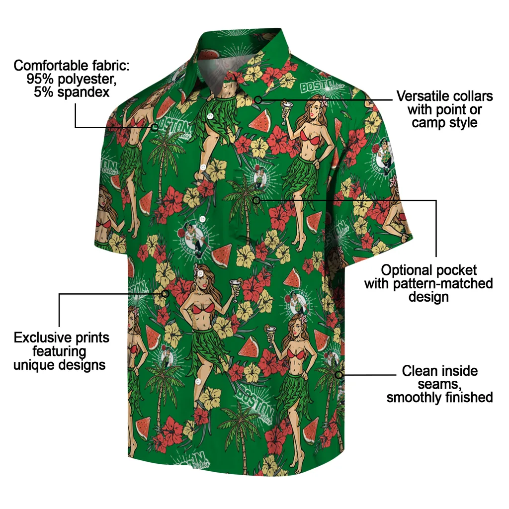 Boston Celtics Hawaiian Shirt - Hawaiian Girls Design boston celtics hawaiian girls design green hawaiian shirts new arrival