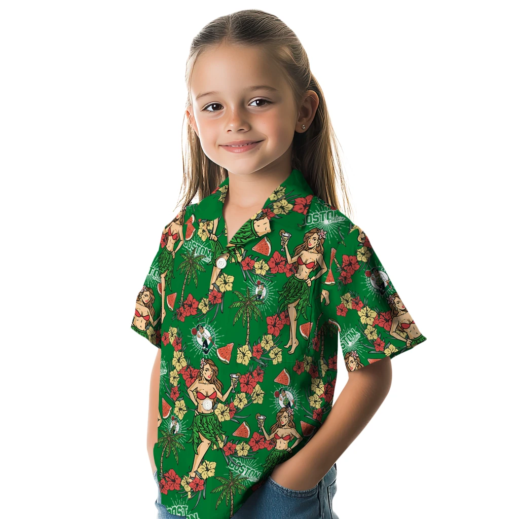 Boston Celtics Hawaiian Shirt - Hawaiian Girls Design boston celtics hawaiian girls design green hawaiian shirts premium grade