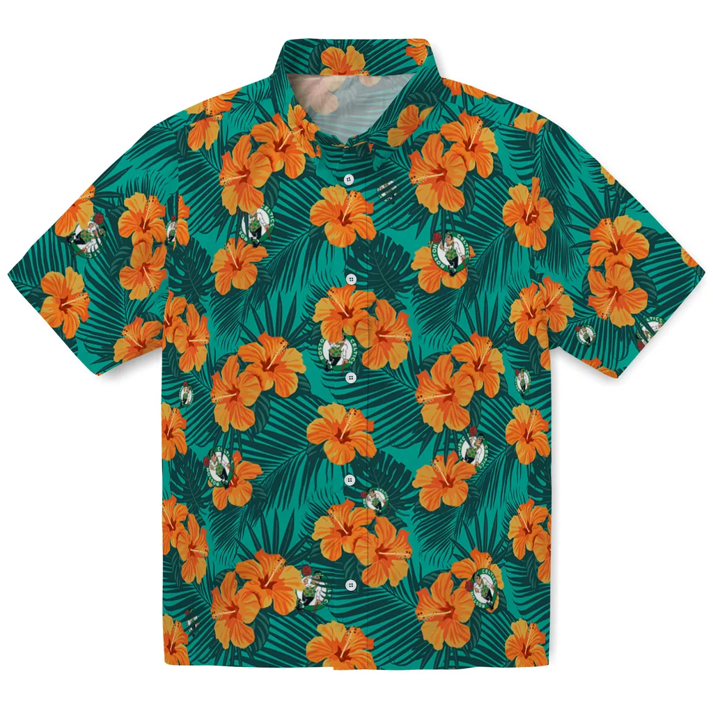 Boston Celtics Hawaiian Shirt - Hibiscus and Palm Leaves boston celtics hibiscus escape green hawaiian shirts best selling