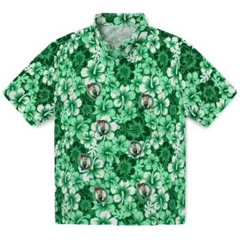 boston celtics hibiscus blooms green hawaiian shirts best selling