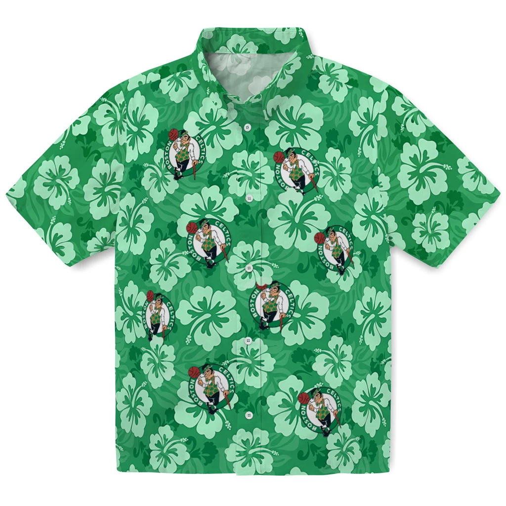 Boston Celtics Hawaiian Shirt - Hibiscus Cluster boston celtics hibiscus cluster green hawaiian shirts best selling
